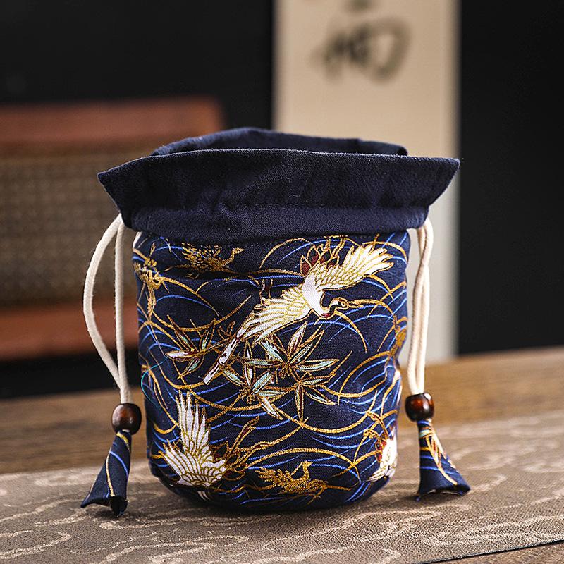 Tea Cup Storage Hand-held Cloth Bag Owner's Single Cup Silk Storage Bags Cotton Drawstring Protective Bag with Added Drawstring
