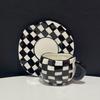 Vintage Hand-Painted Black And White Checkerboard Coffee Cup And Saucer Underglaze Ceramic Hand-Pinched Irregular Afternoon Tea Cup And Saucer Set