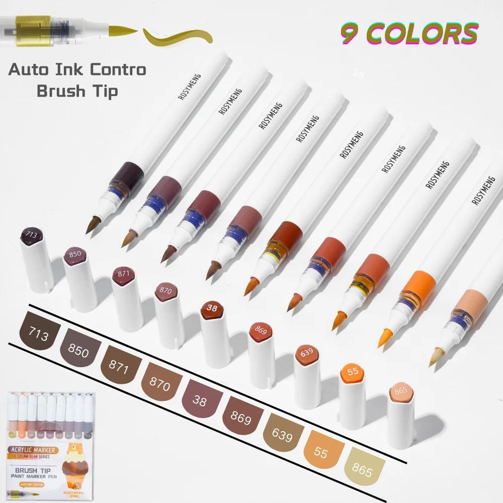 ROSYMENG 126/9 Colors Acrylic Paint Marker Pens Soft Brush Professional Drawing Pens PK LANGUO School Stationery Art Supplies