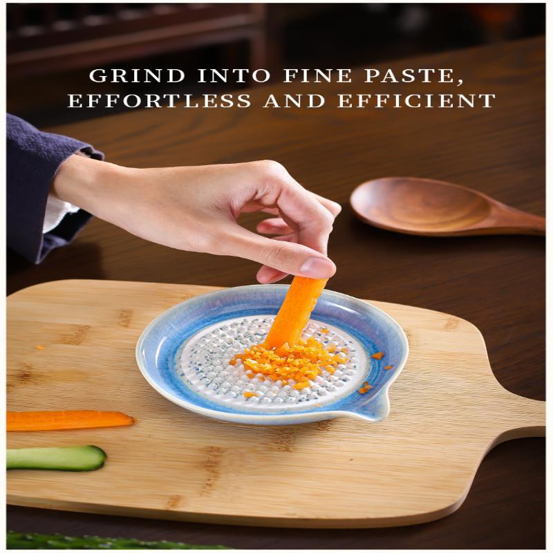 Japanese Style Ceramic Garlic Grater Plate Smooth Edge Porcelain Grater with Spout for Outdoor Camping Home Paste Making