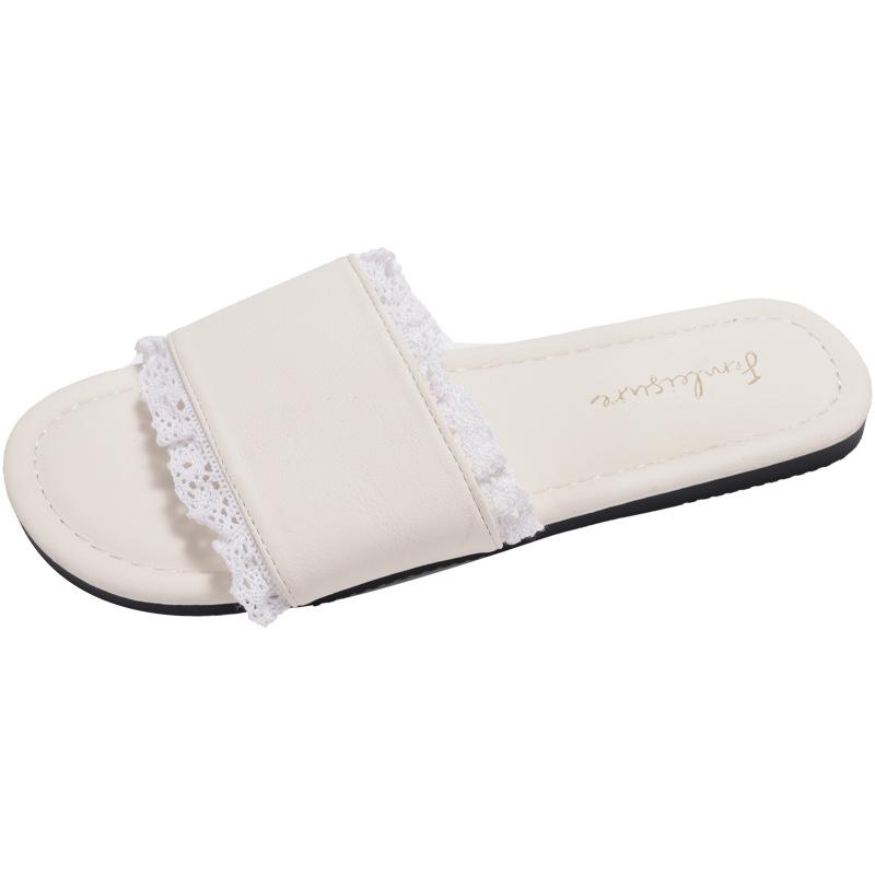 

Flat-bottomed set of toe lace beach sandals French niche ladies wear one-word drags without tiring feet Roman slippers 35