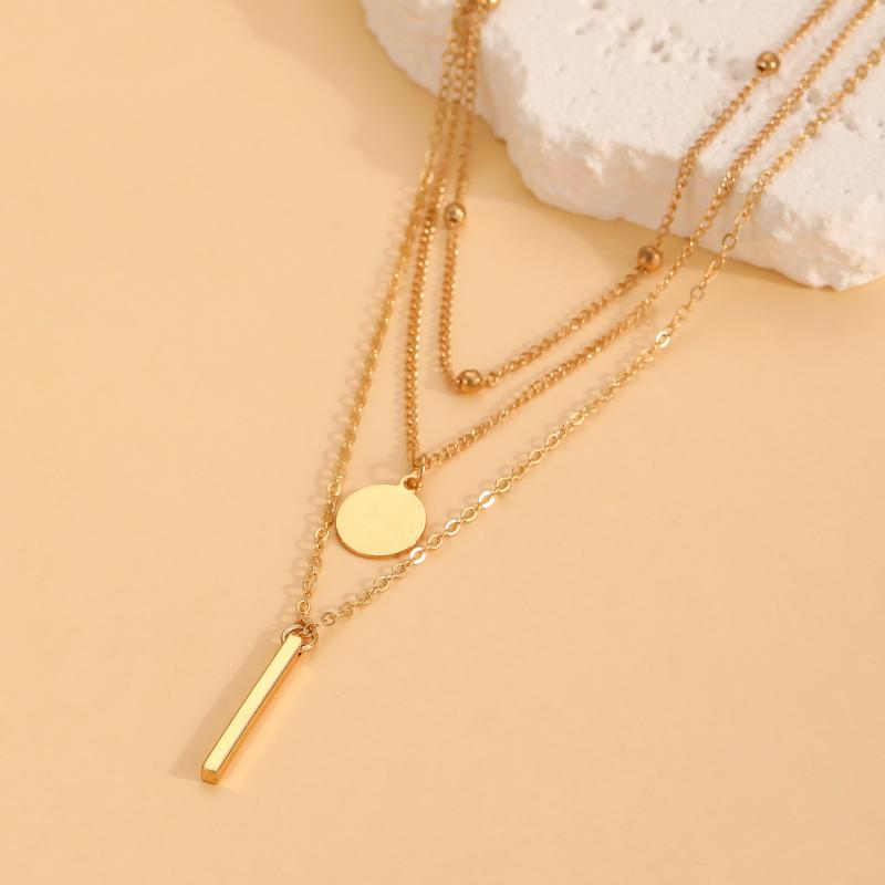 Boho Gold Color Multi-Layer Round Piece Long Necklace for Women Vintage Geometric Metal Round Bead Tassel Necklace Jewelry Gifts