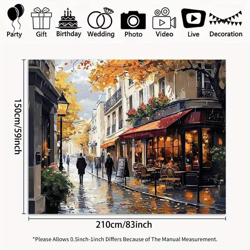 2D Paris Autumn Street Backdrop Oil Painting Cafe Photography Background 47.2x31.5inch/120*80cm