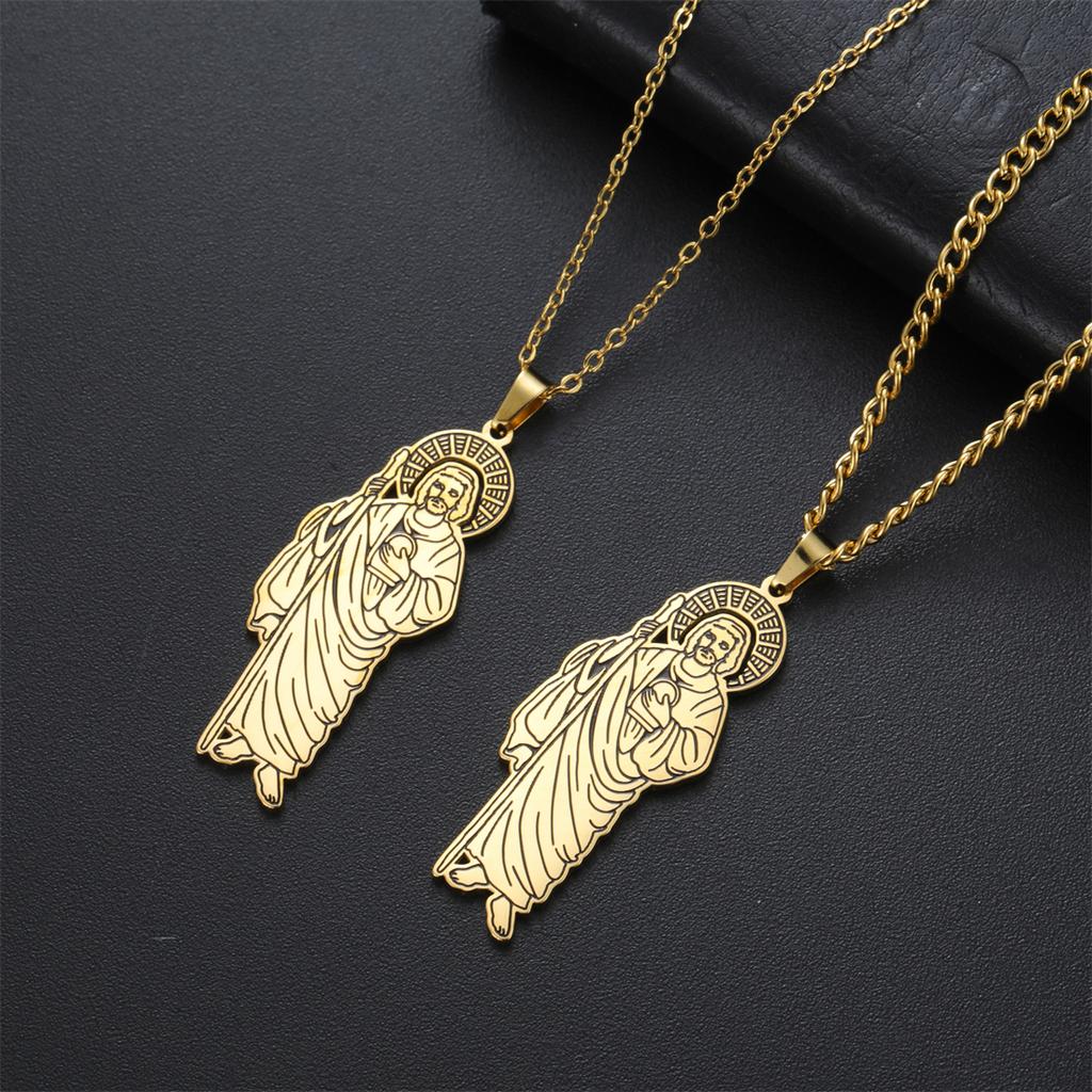 EUEAVAN Saint Jude Necklaces Stainless Steel 18K Gold Plated San Judas Tadeo Pendant Necklace Apostle of Jesus Jewelry Gift