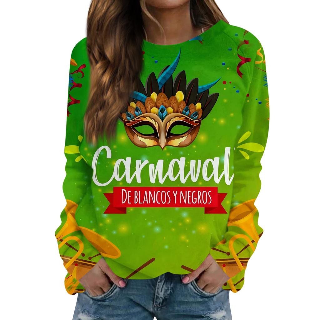 Damenmode Lässig Langärmlig Bedruckt Rundhals Pullover Top