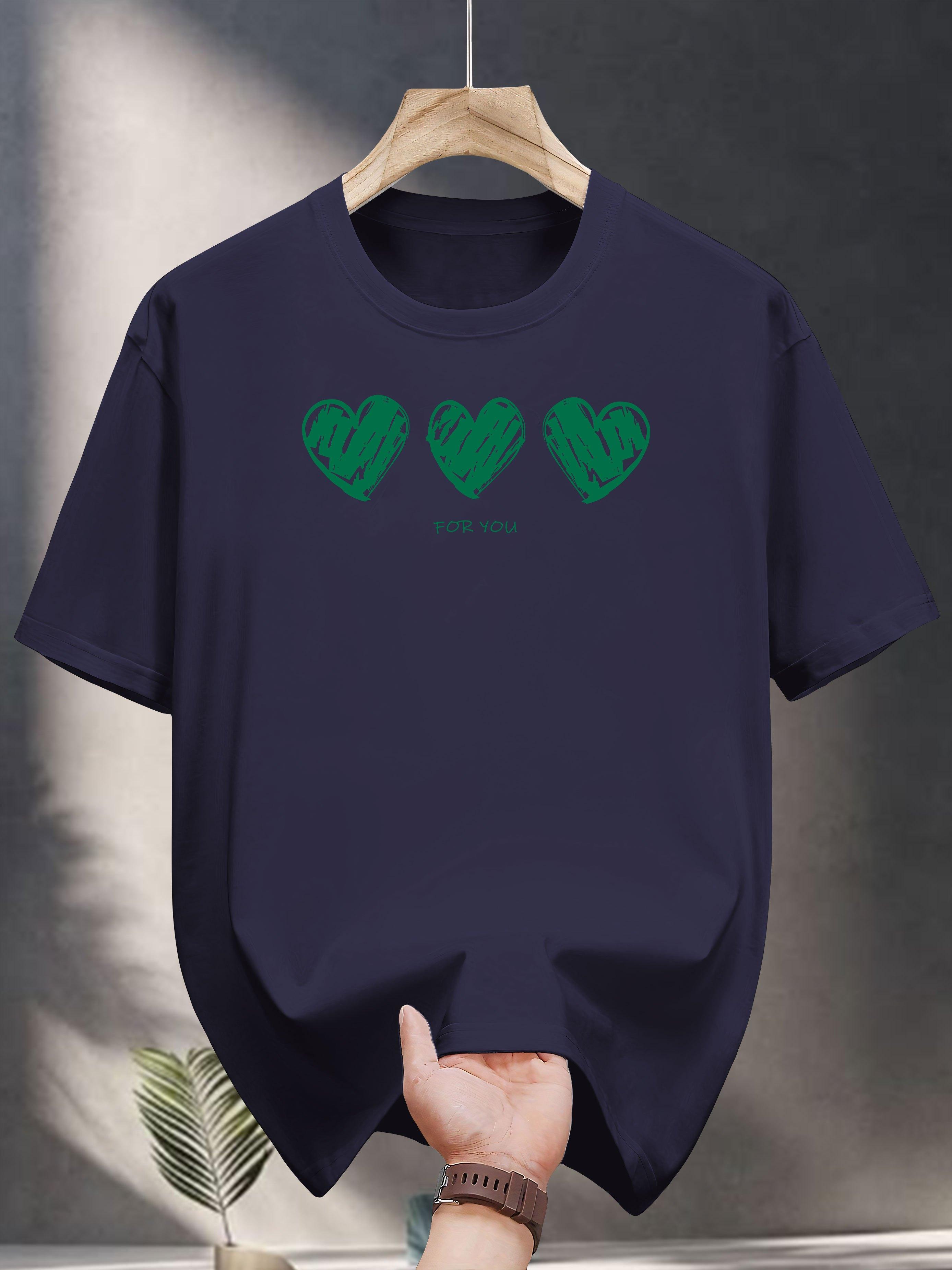 T-shirt - Navy Blue with Green Heart Print S