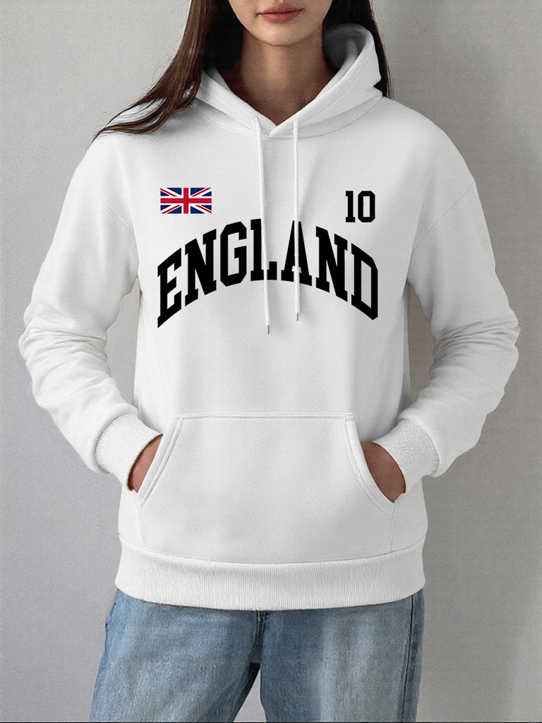 England Letter Uk Printing Hoodies Women Comfortable Loose Sweatshirt Winter Fleece Warm Pullover Basics Pocket Womans Clothes