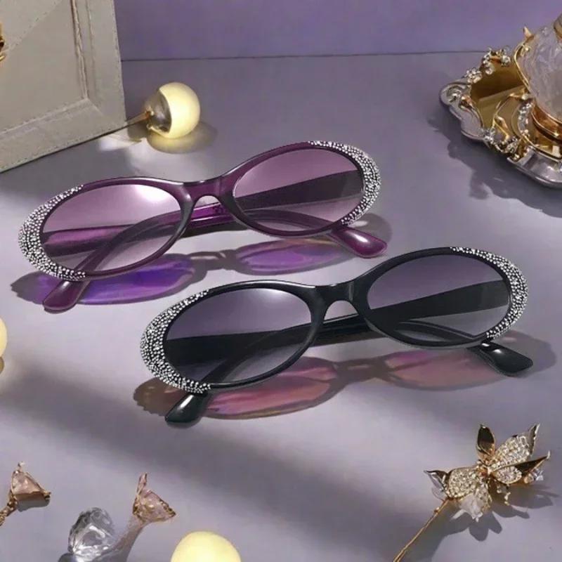 Women Oval Frame UV400 Sunglasses Luxury Diamond Retro Fashion Men Women UV Protection Outdoor Shades