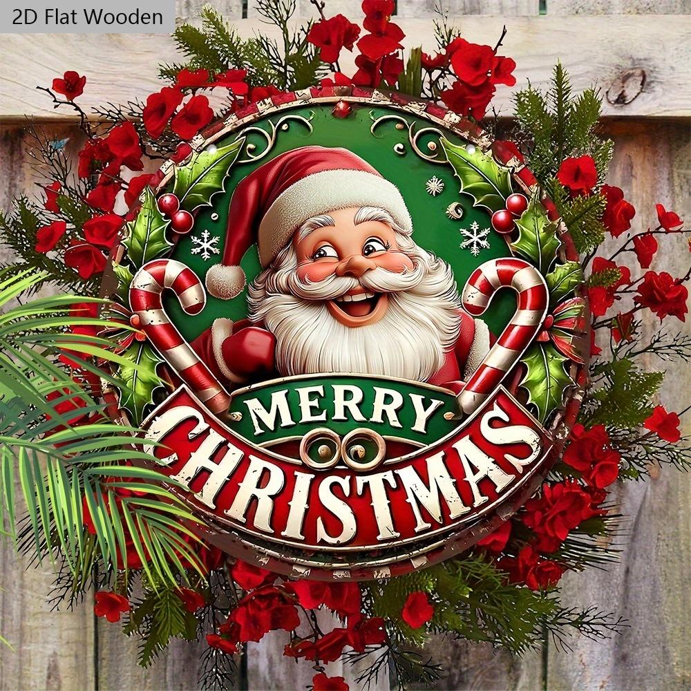 Wooden Christmas Sign with Santa Claus Pattern - Merry Christmas Round Sign for Front Door, Wall Hanging Decor - Ideal Christmas Gift