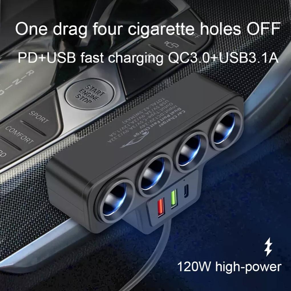 Sturdy And Wear-resistant Car Cigarette Lighter With 4 SlotsPDUSBQC0 Cigarette Lighter Splitter