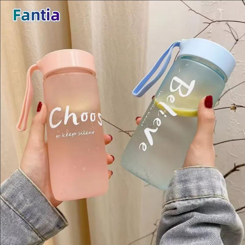 600ML Water Bottle Portable Sport Frosted Plastic Water Cup Leak-proof Juice Drinkware Couples Student Mug Transparent Kettle