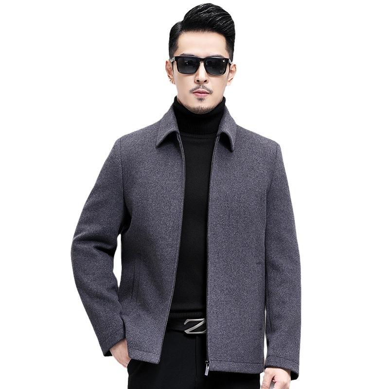 Winter Denim Coat Men's Woolen Woolen Coat Short Lapel Middle-aged Men's Cashmere Jacket Jacket Men