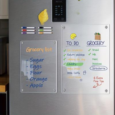 1pc Large 16"x12" Clear Acrylic Magnetic Dry Erase Board Calendar for Fridge - Reusable Whiteboard with 6 Colors Markers and Magnetic Eraser