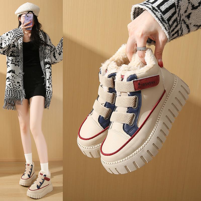 Korean Version Velvet High-top Board Shoes Women's 2025 Winter Student Sports Shoes Warm Casual Shoes Thick Sole Height Increase YB9032