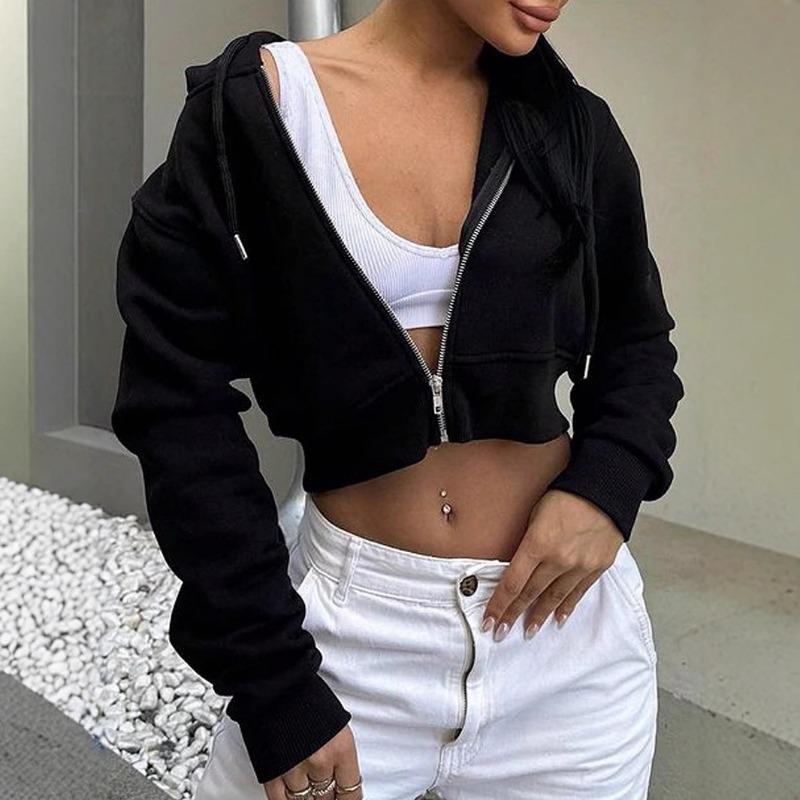 Women S Long Sleeve Hooded Zip Up Cropped Casual Sweatshirt Jacket