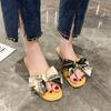 Bow slippers women's outer wear 2024 summer new flat-bottomed fashion fairy wind large size one-word cool slippers women's shoes