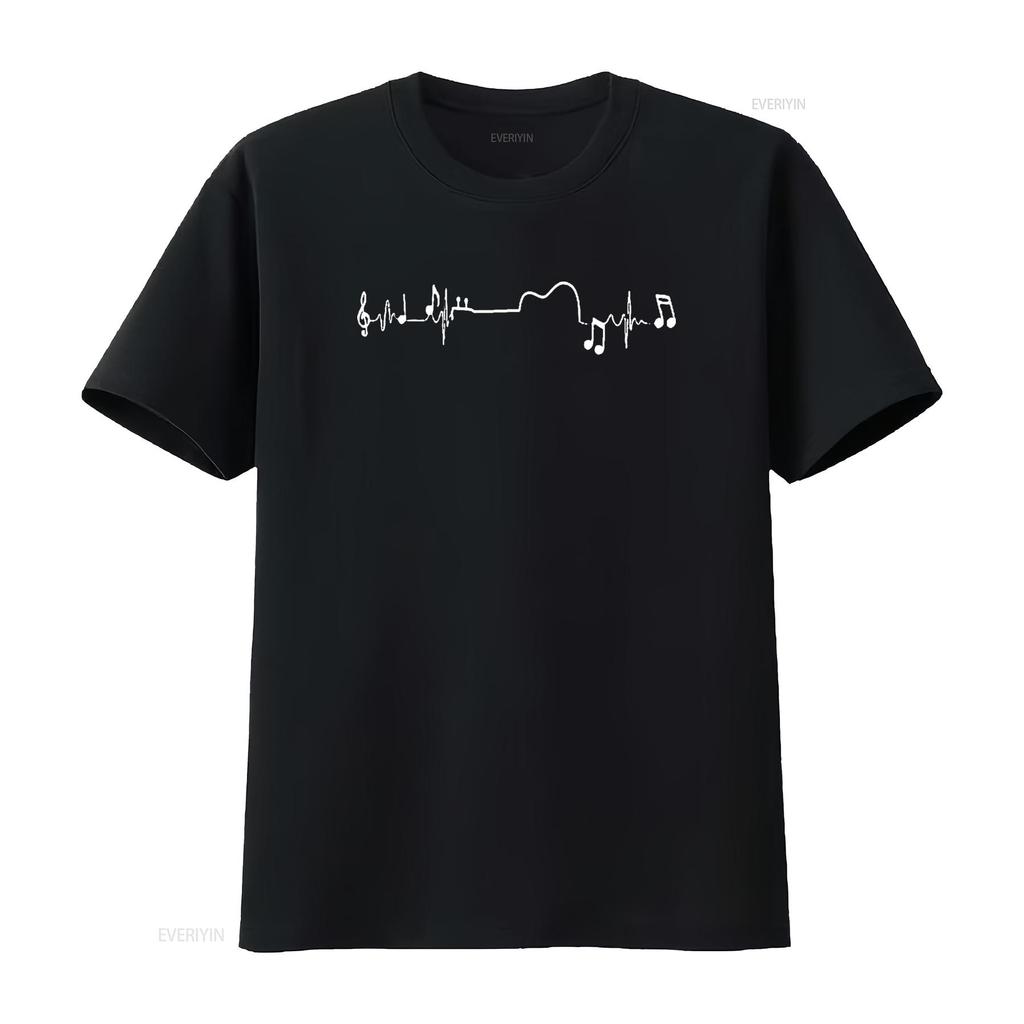 Mens Heartbeat Guitar Music Frequency Musician Art T Shirt Black X Large vintage Washed streetwear Soft Slightly Comfortable
