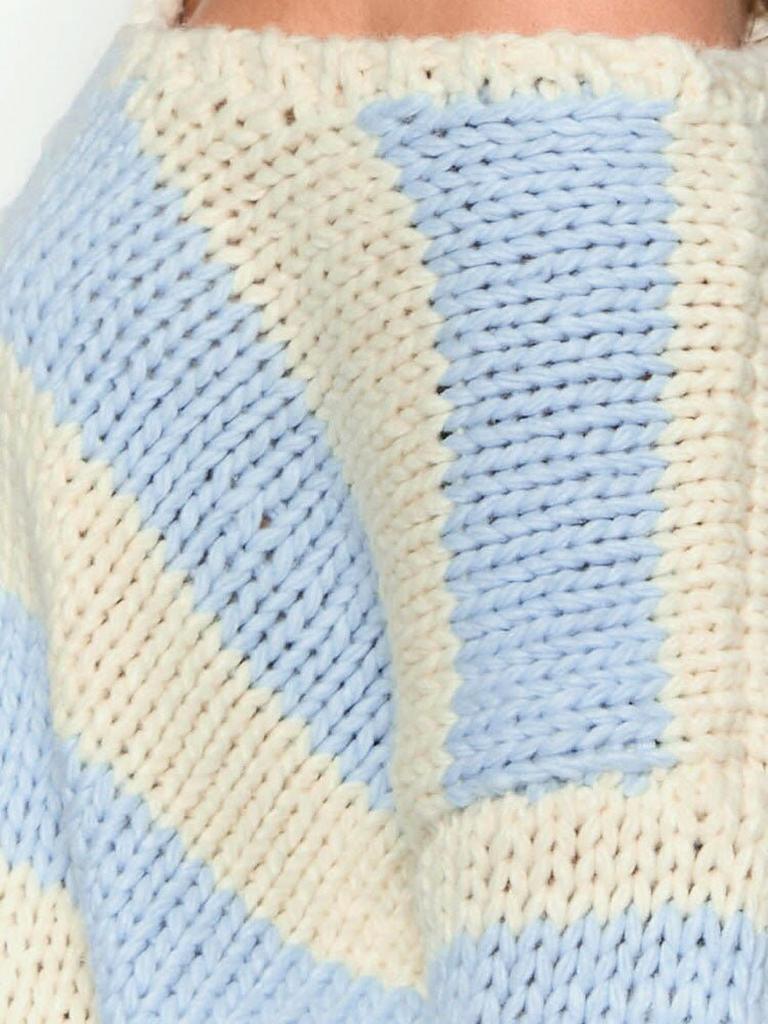 Herbst Winter Mode Lässiger Lockerer Strickpullover Schultergurt Cord Streifen Süßes Oberteil