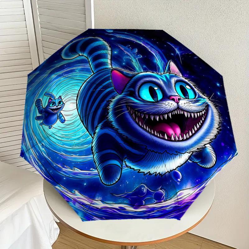 1PC space cat Automatic Open/Close Umbrella with Windproof, 8-Rib Sturdy Canopy, Durable Ribs, Fashionable Design, Outdoor Accessory, Fun Prin, Holida