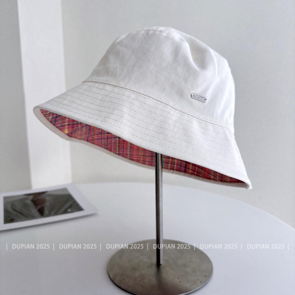 Women s 2026 Spring Reversible Bucket Hat Colorful Plaid Double-sided Wear Casual Versatile Daily Fashion Bucket Cap 58cm кремовый