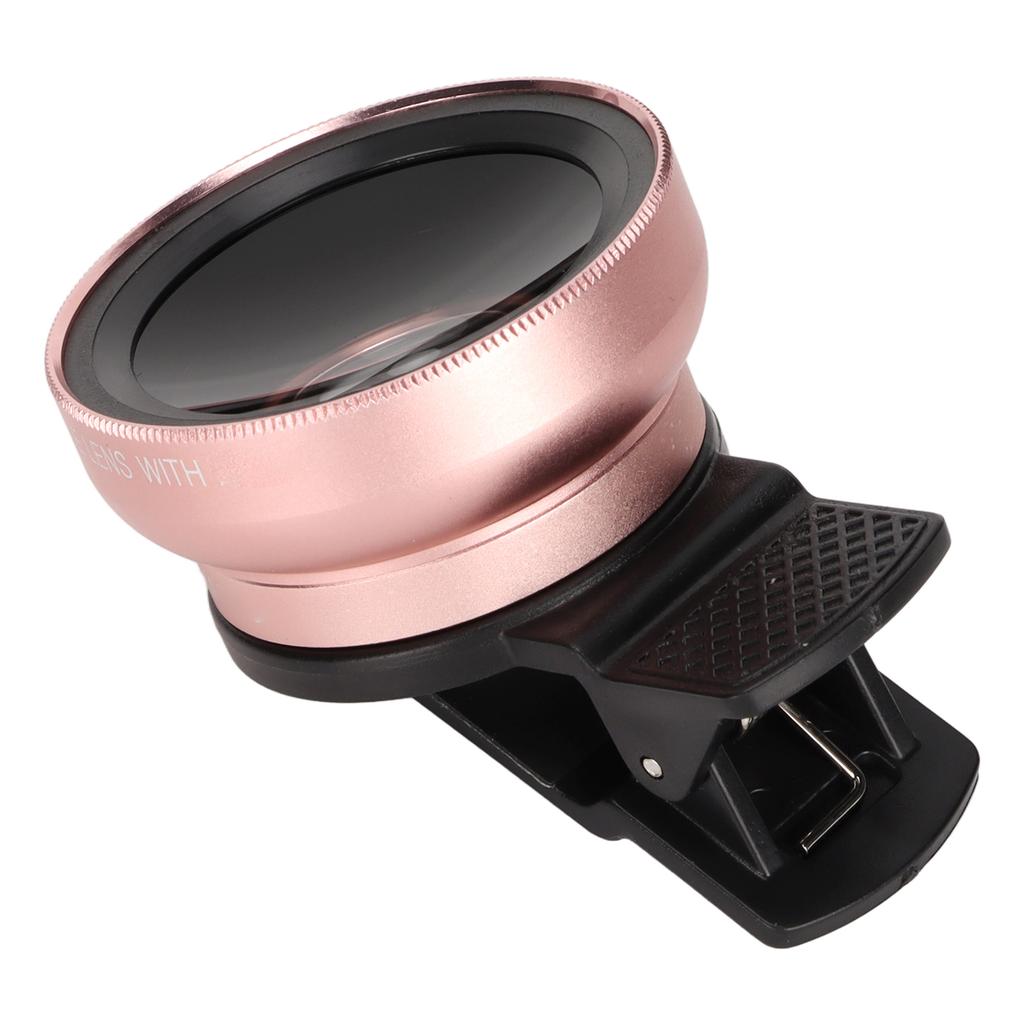 Phone Lens 2 In 1 HD Professional Universal Clip 0.45X Wide Angle 12.5X Macro Lens for Cellphone Tablet Rose Gold
