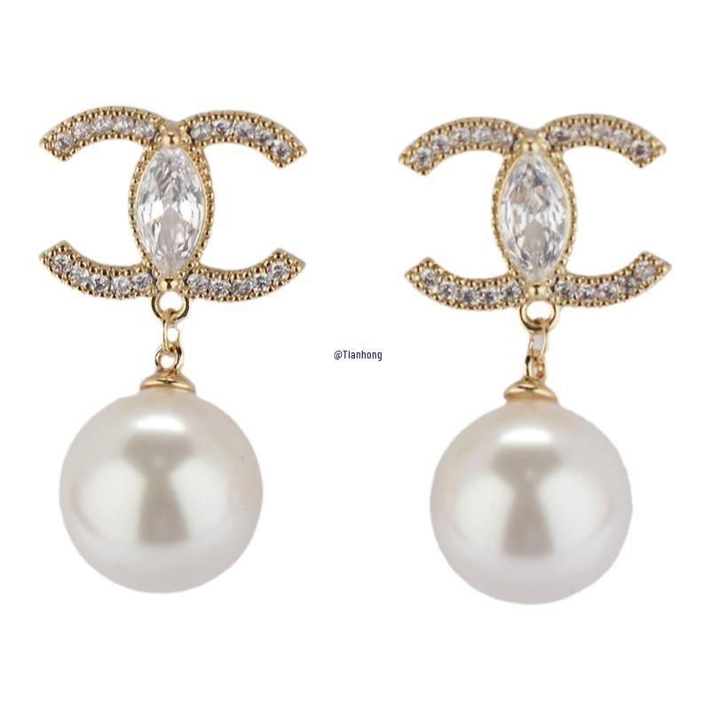 Doppel-Perlen-Hängeohrringe - 925 Sterlingsilber-Nadel, Vielseitiges Modeaccessoire für Damen