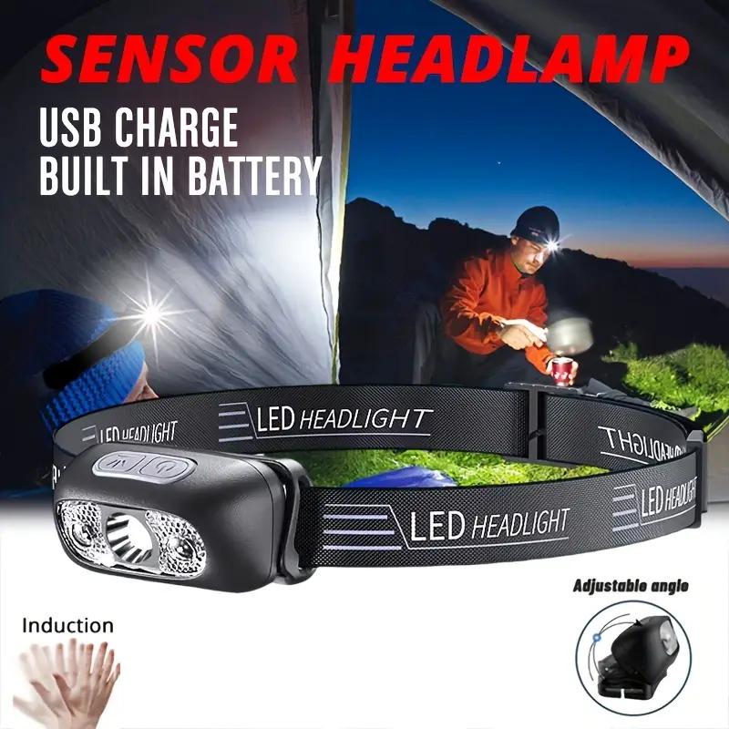 Mini USB Wiederaufladbare Stirnlampe – Smart Bewegungssensor, Freihändige LED Taschenlampe für Camping, Wandern, Angeln, Notfälle & Reparaturen