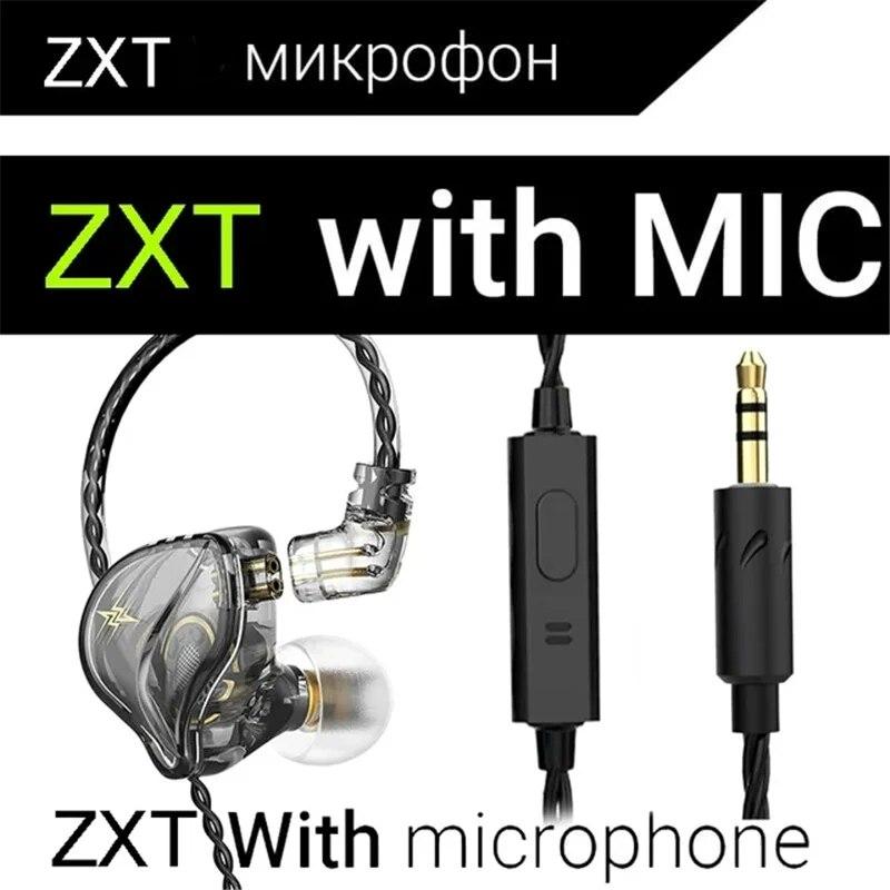 QKZ ZXT In Ear Wired Earphones Dynamic DJ Monitor IEM Earbuds HIFI Music Sport Headphone Noise Cancelling Bass Headset with Mic