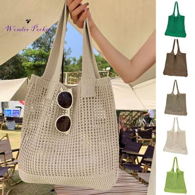Bolsa tote de praia grande, bolsa de ombro de malha, praia, crochê, grande capacidade, elástica, cor sólida, grande rolamento de carga, roupa sexual adulta