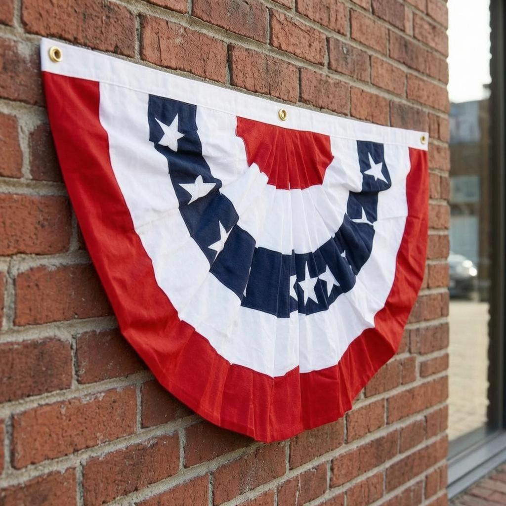 Half-Round Fan Banner Ruffled Patriotic Star Pattern for Porch, Fence