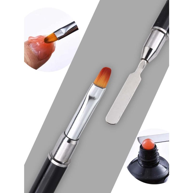 Double Head Nail Art Gel Brush Black Pen Picker 2 IN 1 Design UV Gel Brush Spatula Acrylic Nail Extension Gel Manicure Tools