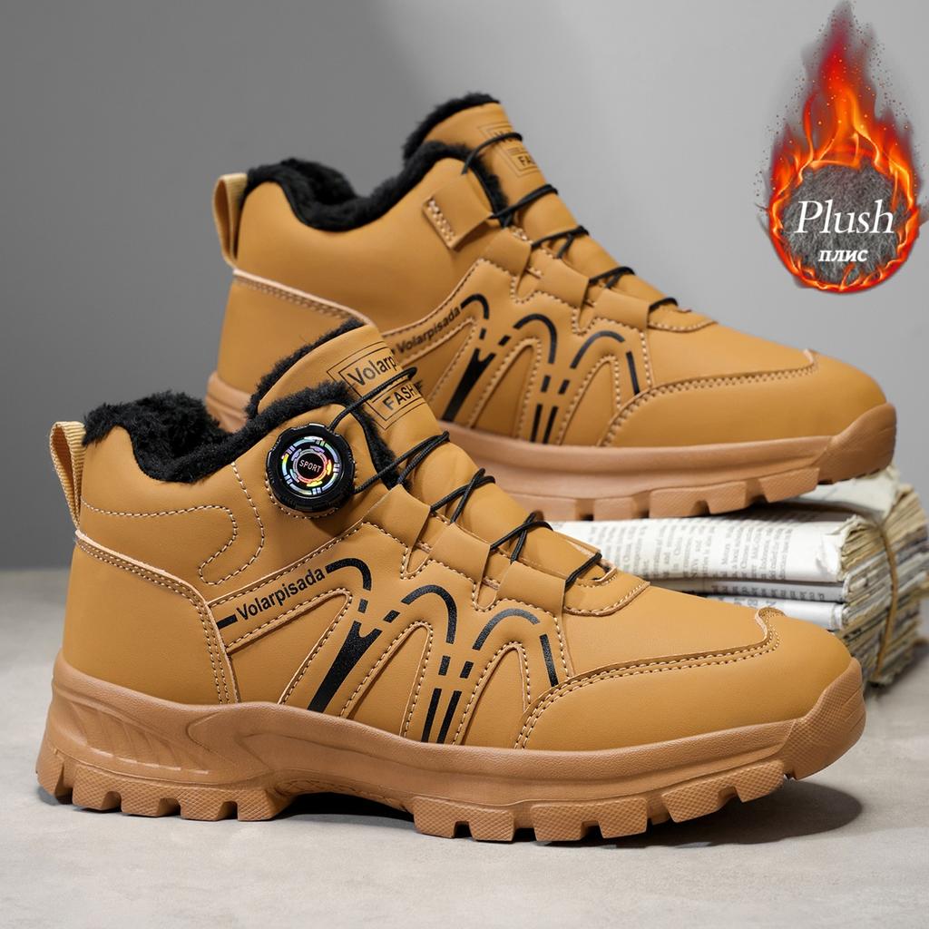 Rotary Quick Lock Buckle Waterproof Leather Non Slip Lug Sole Warm Ankle Hiking Booties Cold Resistant Outdoor Trekking Footwear