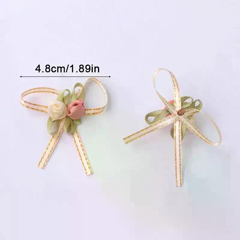 (10pcs/pack) 4.5cm Rose Bud Bow White Pink 2 Rose Bows Wedding Gift Box Hair Accessories Home Christmas Bows Decoration