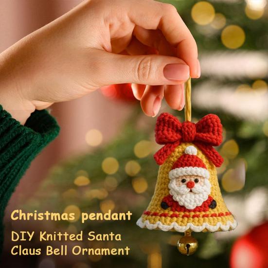 DIY Knitted Santa Claus Bell Ornament Handmade Christmas Tree Decoration Holiday Crochet Accessories for Craft Lovers