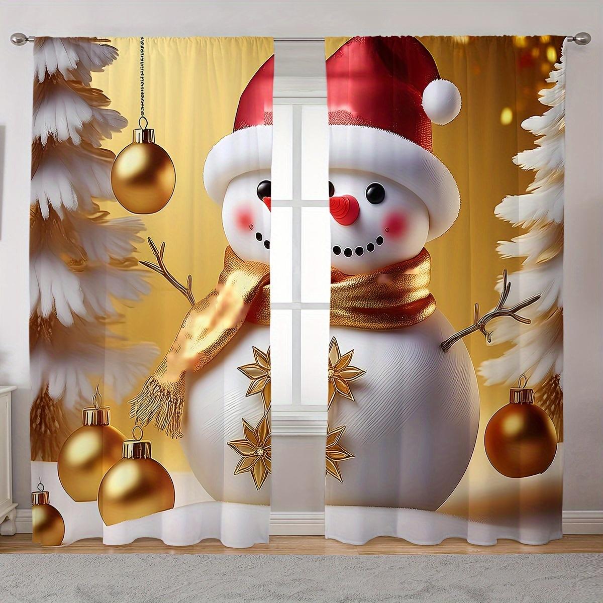 

2 шт. Занавески с принтом рождественской елки и снеговика, полупрозрачные полиэстеровые драпировки для гостиной, кухни, спальни, рождественский декор (W50cmxH130cm)x2&Grommet Top