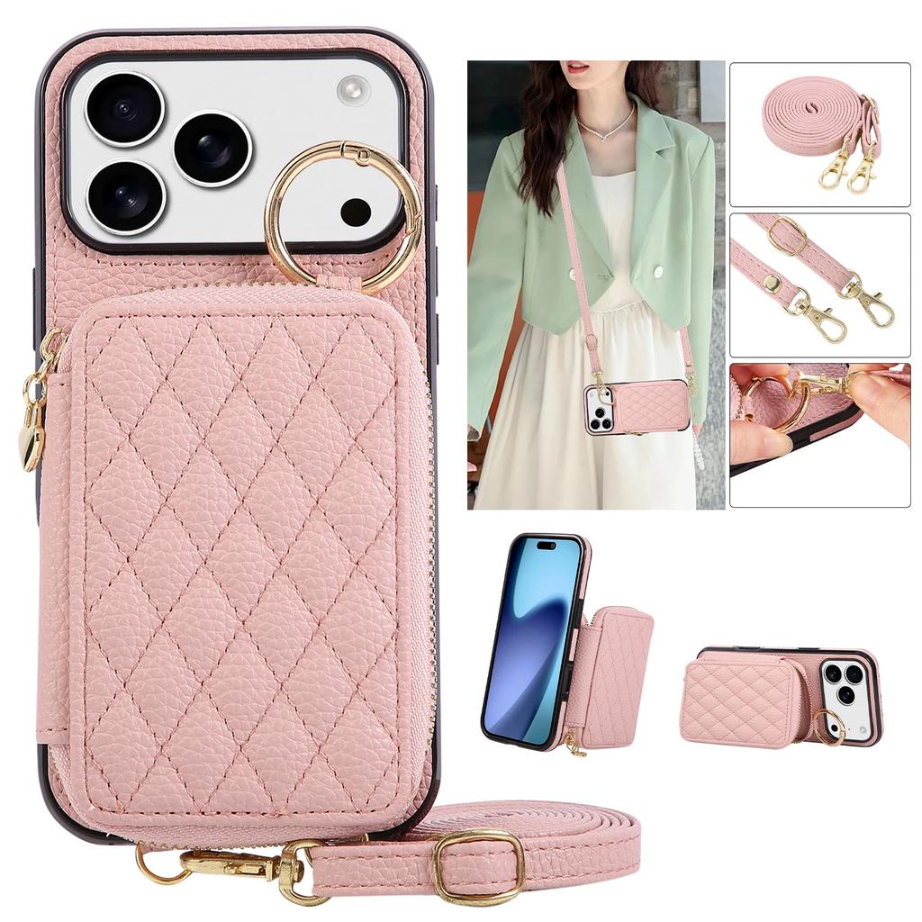 Leather Crossbody Lanyard Phone Case for IPhone 17 Air 16 15 14 13 12 11 Pro Max XS XR 8 7 Plus with Card Holder Zipper Wallet