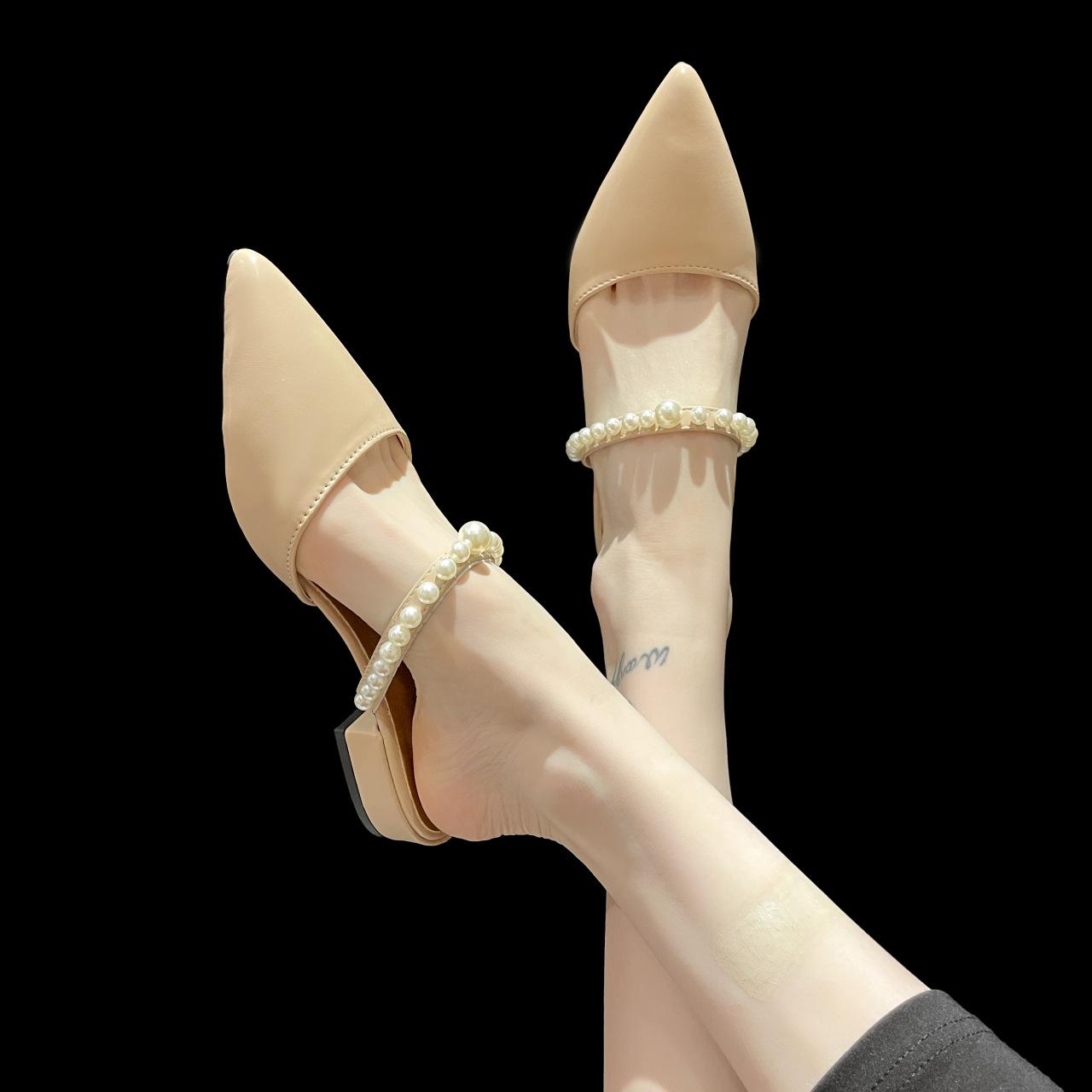 

Туфли на высоком каблуке женские летние 2025 новые остроносые босоножки на толстом каблуке женские сандалии с сумкой на низком каблуке легкие универсальные тапочки 40