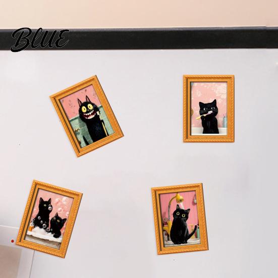 Retro Holz Fotorahmen Magnete Schwarze Katze Kühlschrankmagnet Saisonale Cartoon Küche Badezimmer Dekor Dekorativ Weichmagnetische Aufkleber Niedliches Thema