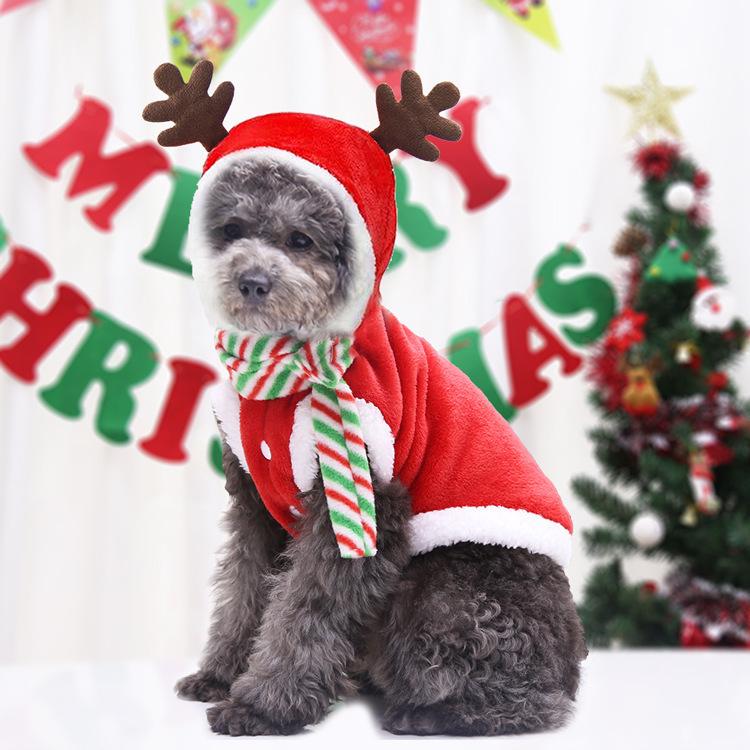 Autumn and Winter Flannel Warm Festive Pet Clothes Elk Pet Christmas Clothing Autumn and Winter Cat and Dog Supplies