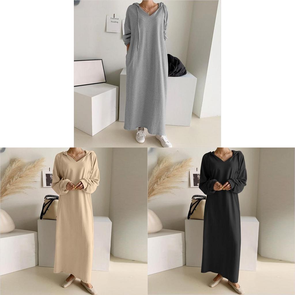 Cotton Long Sleeve Hoodie Dress With Casual Style For Autumn Winter Women