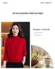 Red Embroidered Lambswool Sweater for Middle-Aged & Elderly Women: Half-High Collar, Thick Knit