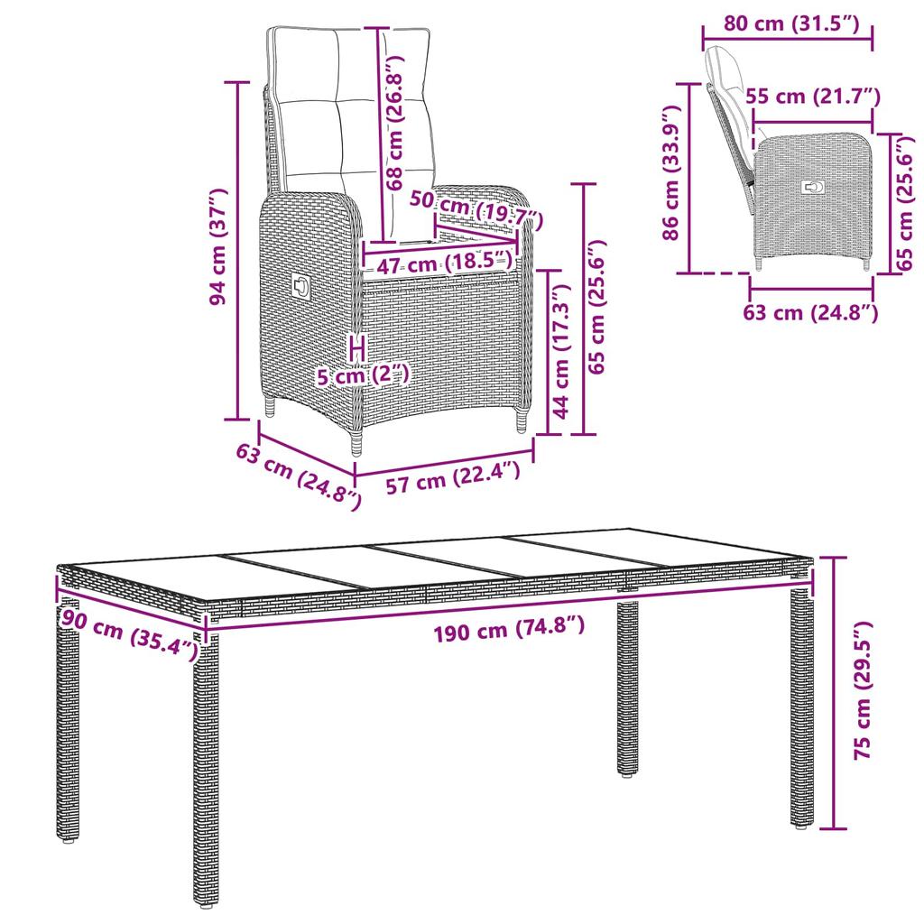Outdoor Table Set 7 Pcs Poly Rattan