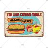 Panneau en étain pour hamburgers, frites, HotDogs, FastFood, Plaque métallique rétro Vintage, affiche en métal, Pizza BBQ pour décoration murale de cuisine