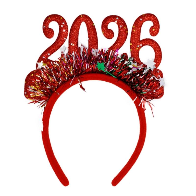 Year of 2026 Glittering Hairband For Adult Kids Adjustable Plastic Hair Hoop Festival Head Accessory for Holiday Event