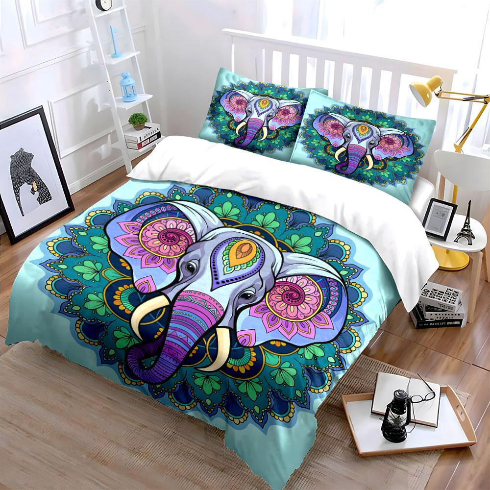 Mandala Elephant Art Decor Set Multiple Sizes Kid'S And Adults' Bedroom Exquisite 3Pc Bedding Set, Gift