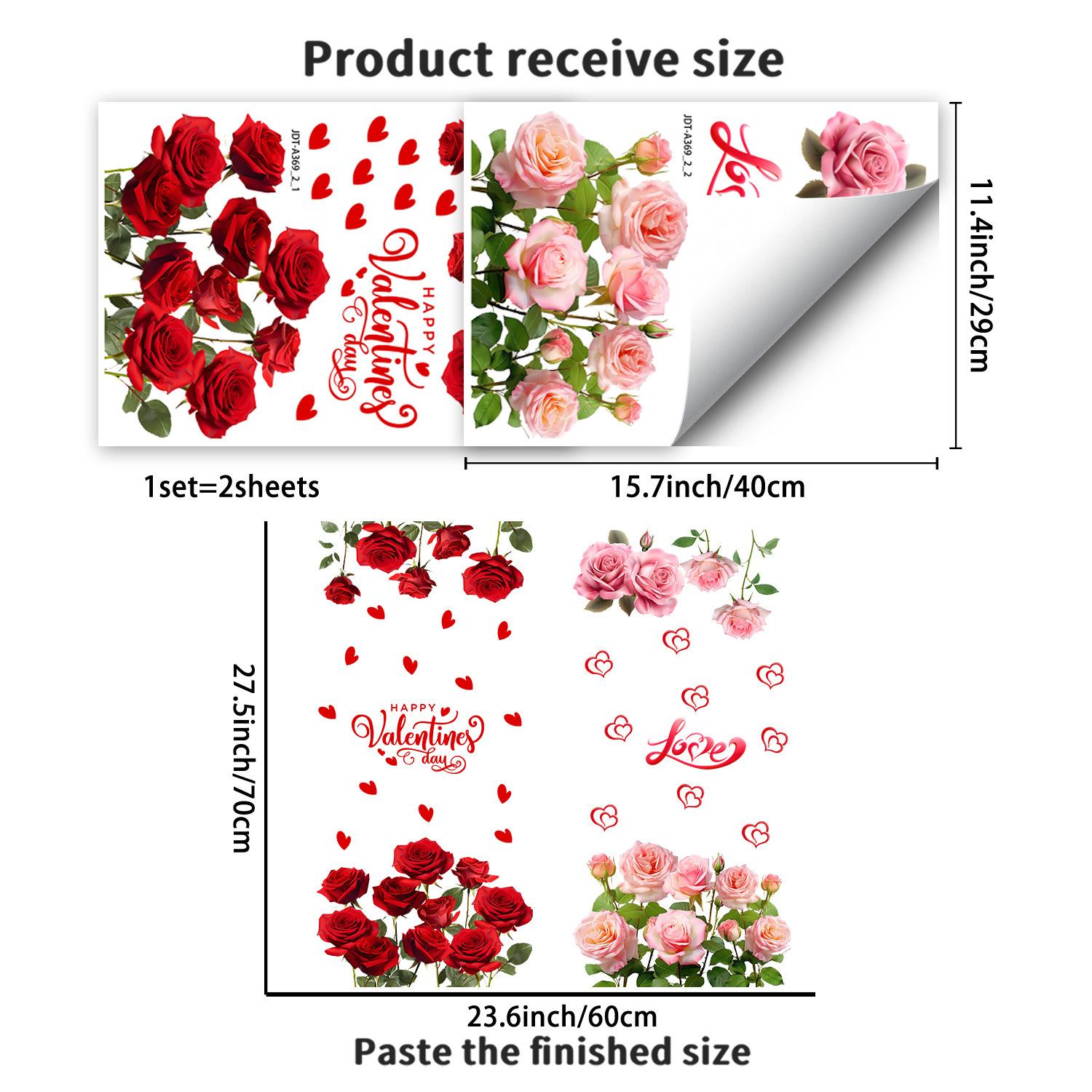 

Valentine s Day Pink Rose Bedroom Living Room Balcony Festive Decorative Electrostatic Stickers 2pieces