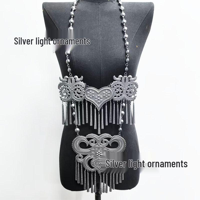 Yi & Miao Ethnic Silver Tassel Necklace - Retro Dance Costume Accessory