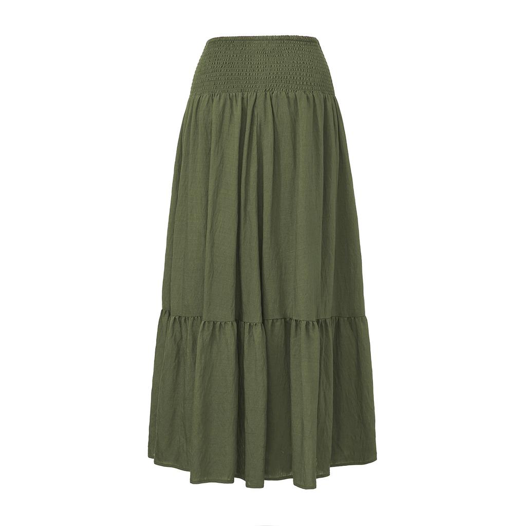 Falda Midi Casual Holgada de Verano para Mujer, Colorida, Cintura Elástica, Línea A, Bolsillo, Cintura Alta