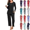European & American Women's Fashion: Autumn 2025 2-Piece Pajama Set – Casual Long Sleeve Top & Pants with Pockets