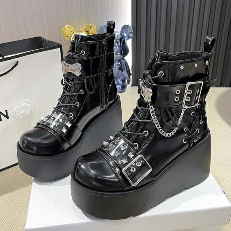 Fashion 9CM Women High Boots Cosplay Mid-calf Boots High Platform Wedges Boots Summer Autumn New Designer Gothic Shoes for Women Botas